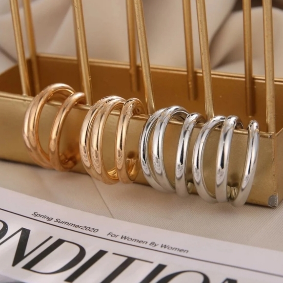 Gold Layered Half Hoop Earrings - Picture 5 of 8